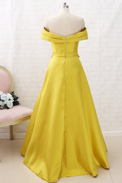 MACloth Off the Shoulder A Line Long Prom Dress Yellow Formal Evening Gown