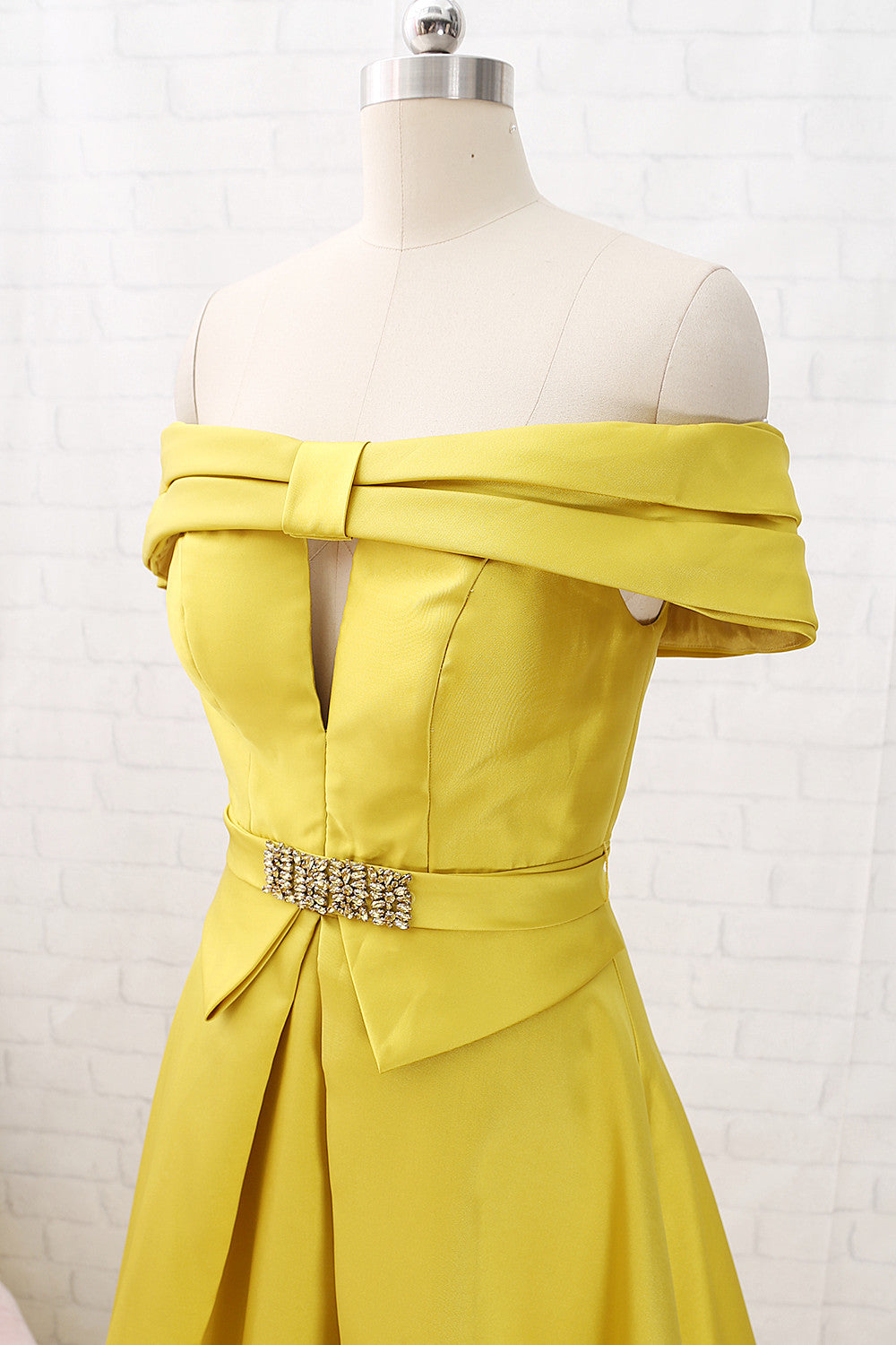 MACloth Schulterfreies A-Linien-Ballkleid, lang, Gelb, formelles Abendkleid