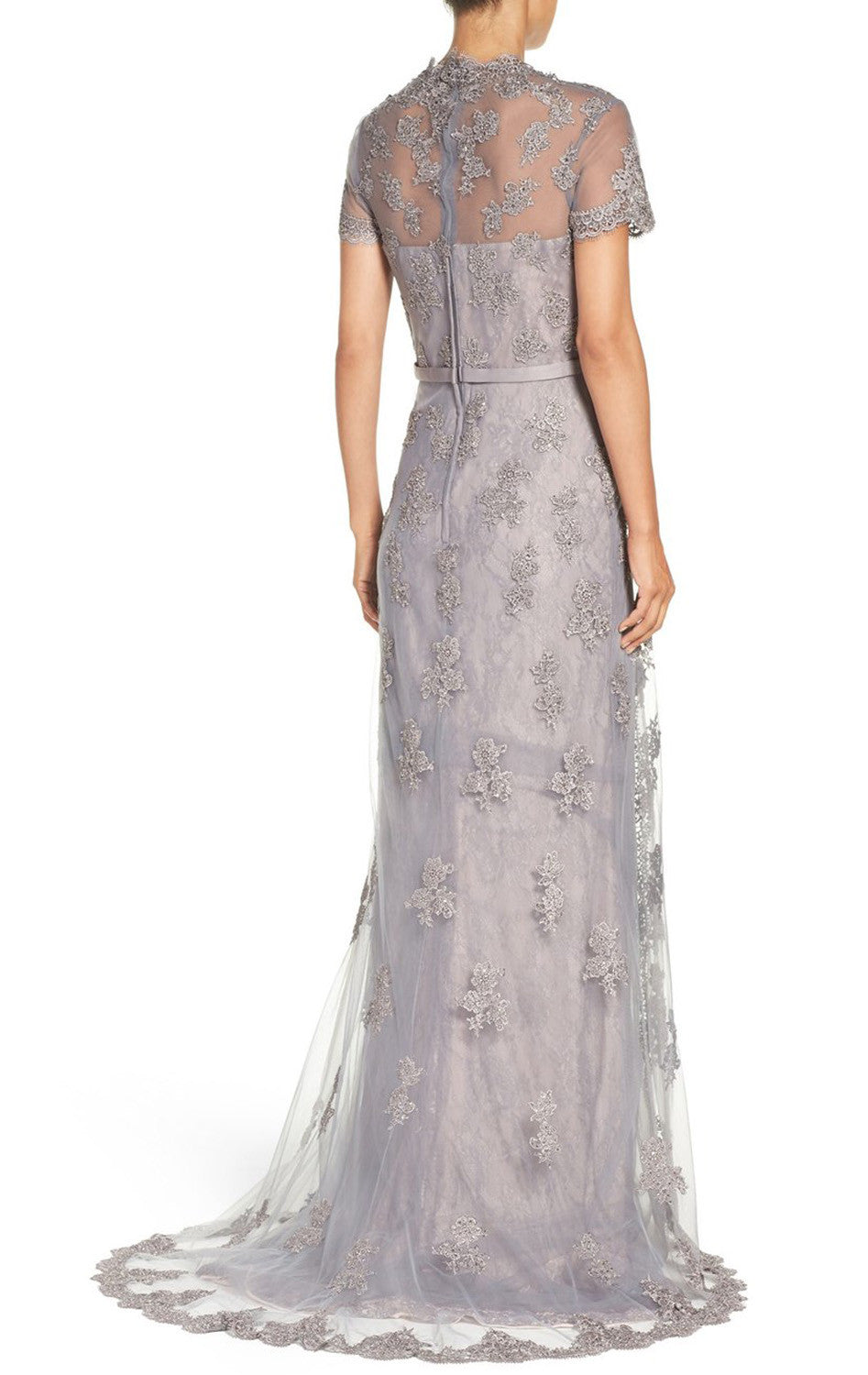 MACloth Langes Abendkleid mit Flügelärmeln und Spitze, Silber, Kleid für die Brautmutter