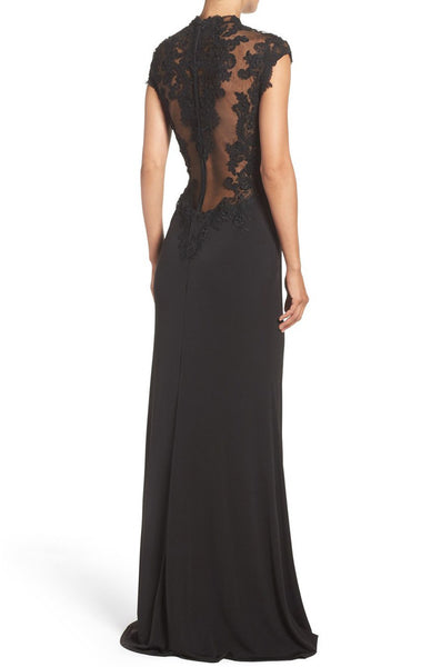 MACloth Mermaid Cap Sleeves Lace Jersey Evening Gown Black Mother of the Brides Dress