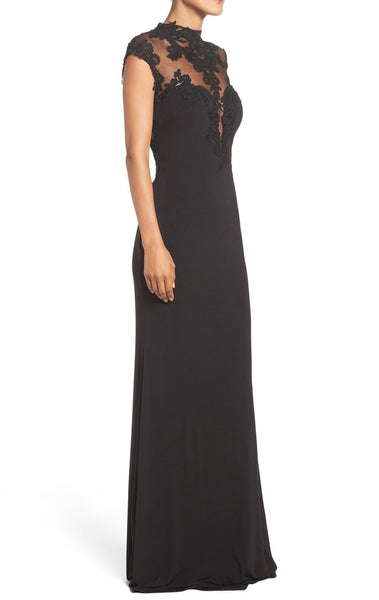 MACloth Mermaid Cap Sleeves Lace Jersey Evening Gown Black Mother of the Brides Dress