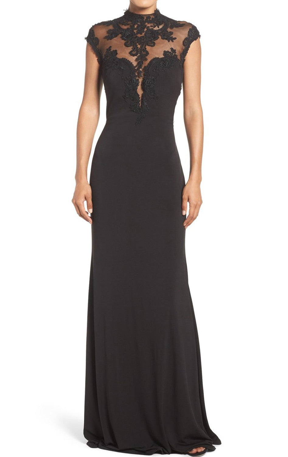 MACloth Meerjungfrau-Abendkleid mit Flügelärmeln, Spitze, Jersey, Schwarz, Kleid für die Brautmutter