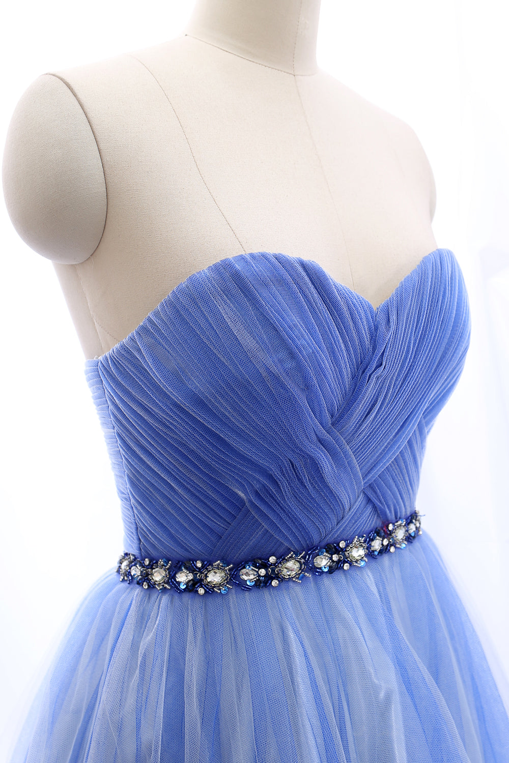 MACloth Trägerloses, herzförmiges, langes, blaues Ballkleid aus Tüll