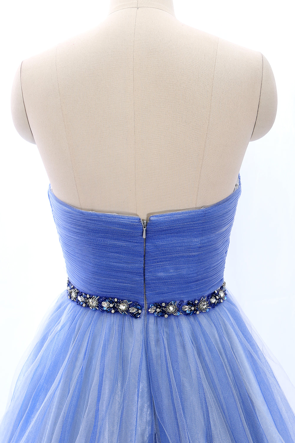 MACloth Trägerloses, herzförmiges, langes, blaues Ballkleid aus Tüll