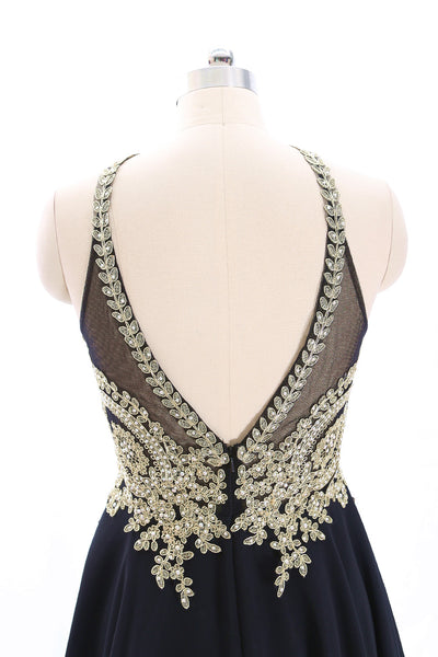 MACloth Halter Gold Lace Black Chiffon Mini Prom Homecoming Dress Little Black Dress