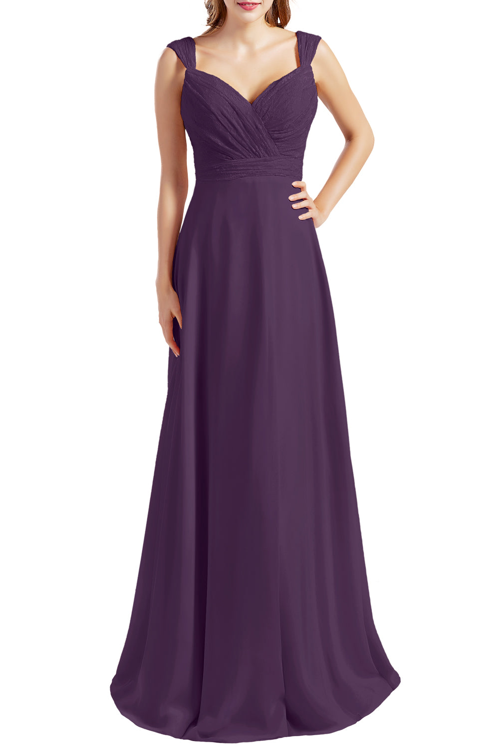 MACloth Damen Brautjungfernkleid mit Spitzenmieder, Chiffon, lang, formelles Abendkleid