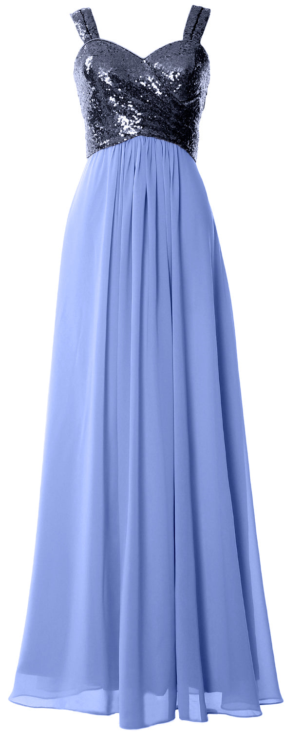 MACloth Women Sequin Chiffon Long Bridesmaid Dress Cowl Back