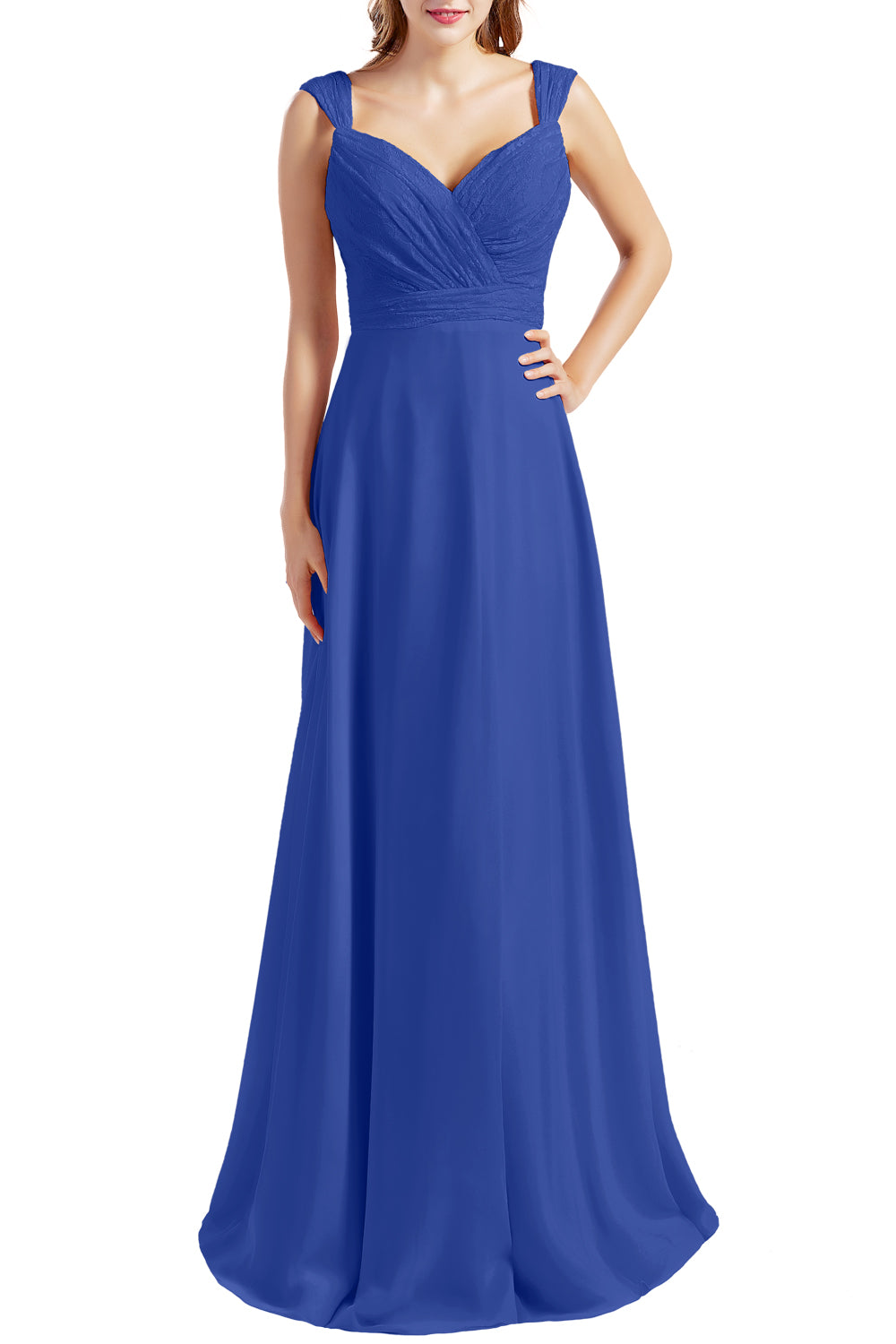 MACloth Damen Brautjungfernkleid mit Spitzenmieder, Chiffon, lang, formelles Abendkleid