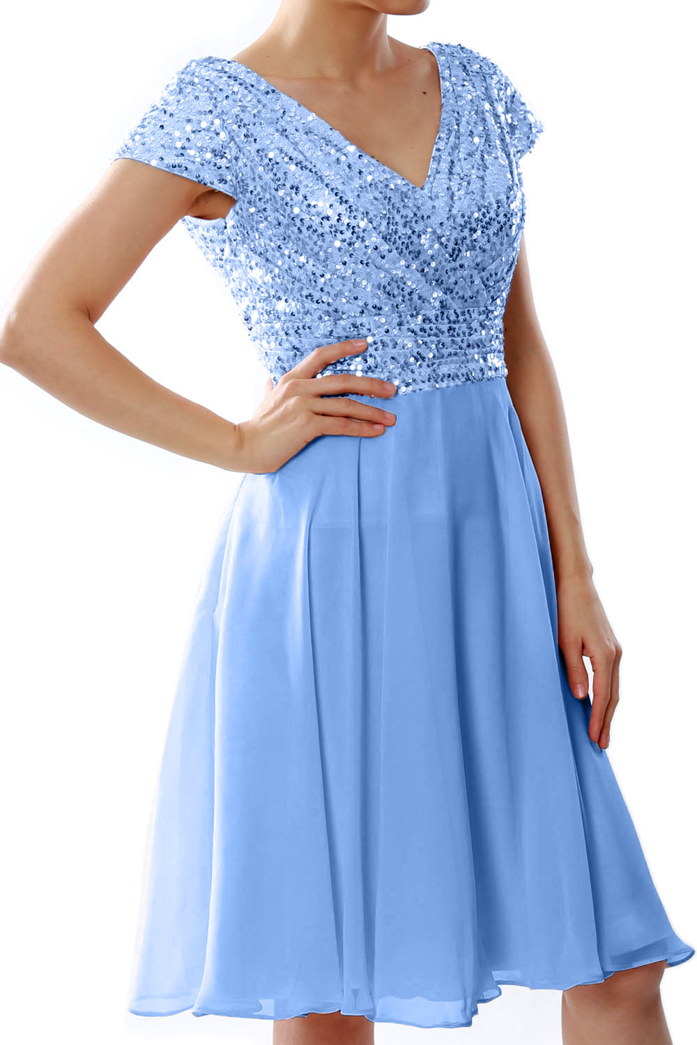 MACloth Mujeres Vestidos cortos para madre de la novia Mangas cortas Dama de honor Lentejuelas