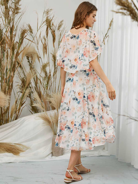 MissJophiel Batwing Short Sleeves Tea Length Casual Wedding Party Guest Bridesmaid Dresses