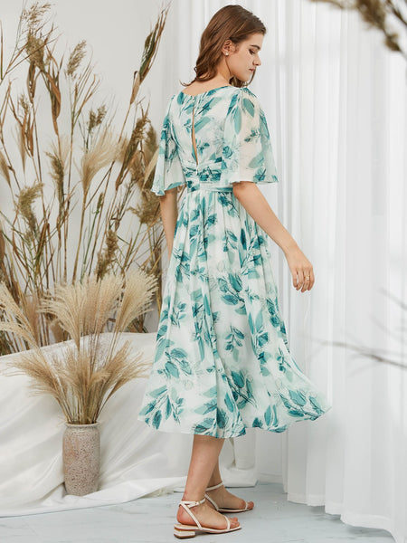 MissJophiel Women Ruffled Half Sleeves Midi Floral Dresses for Wedding Party Guest Bride Bridesmaid Cocktail Casual