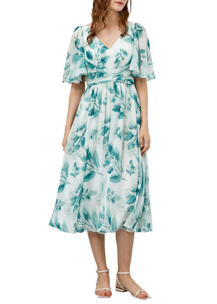 MissJophiel Women Ruffled Half Sleeves Midi Floral Dresses for Wedding Party Guest Bride Bridesmaid Cocktail Casual