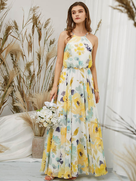 MissJophiel Women Halter Maix Long Dresses for Wedding Bride Party Bridesmaid Gown Formal Evening Guest