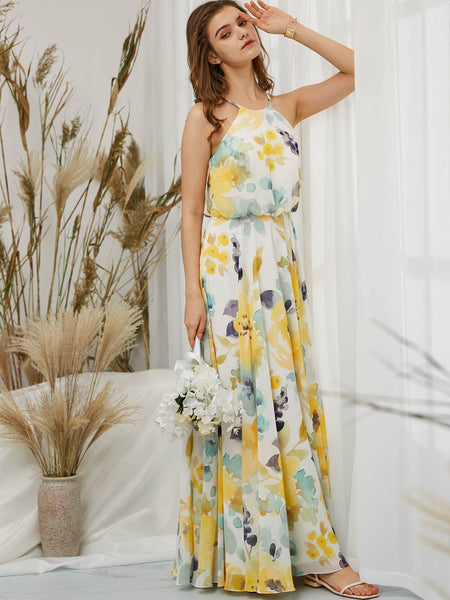 MissJophiel Women Halter Maix Long Dresses for Wedding Bride Party Bridesmaid Gown Formal Evening Guest