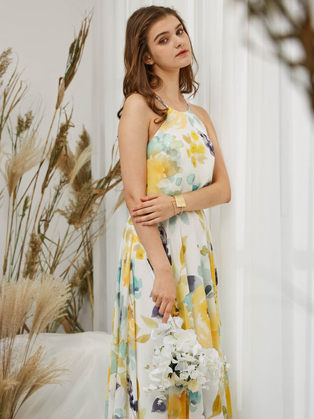 MissJophiel Women Halter Maix Long Dresses for Wedding Bride Party Bridesmaid Gown Formal Evening Guest