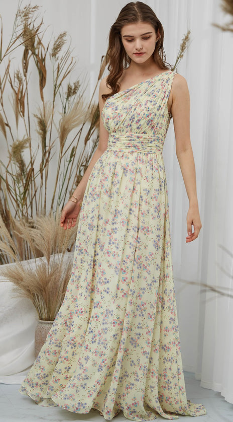 MissJophiel Women One Shoulder Empire Waist Maxi Long Wedding Party
