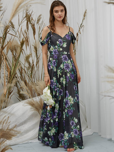 MissJophiel Women Floral Long Maxi Off Shoulder Black Wedding Bride Party Bridesmaid Dresses Evening Gown