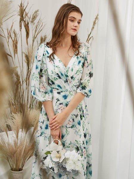 MissJophiel Women Half Sleeves Floral Maxi Long Wedding Bride Party Bridesmaid Dresses Formal Eevening Evening Gown