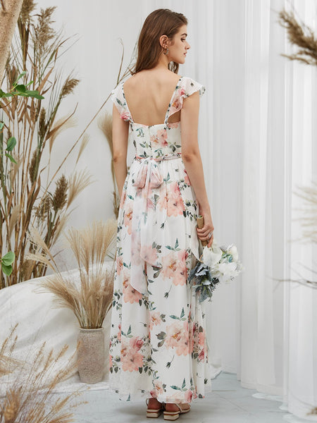 MissJophiel Cap Sleeves V Neck Long Floral Dresses for Women Wedding Party Guest Casual Spring Summer