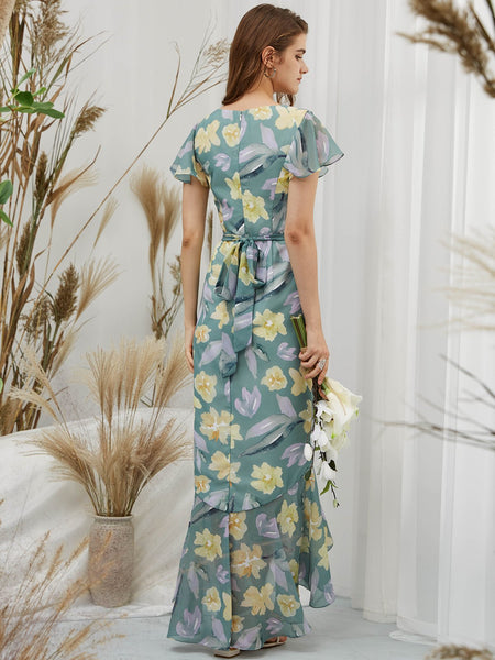 MissJophiel Ruffle Short Cap Sleeeves Tiered High Low Wedding Party Bridesmaid Guest Dresses Cocktail