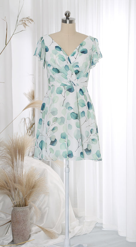 MissJophiel Women V Neck Flowy Short Sleeves Floral Wedding Party Cocktail Mini Summer Dresses Casual Cocktail Skirts