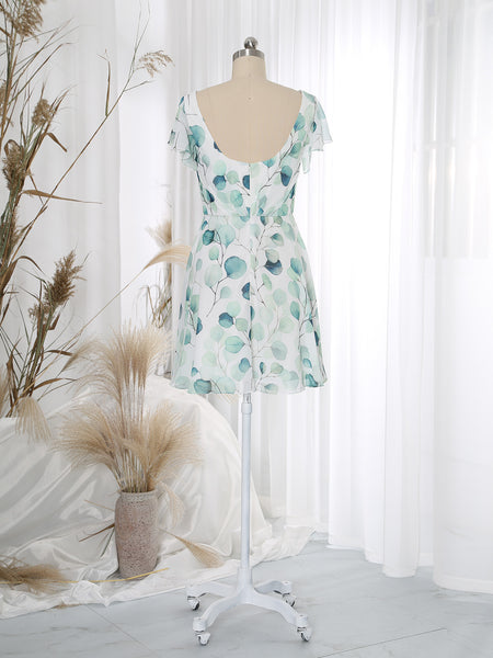 MissJophiel Women V Neck Flowy Short Sleeves Floral Wedding Party Cocktail Mini Summer Dresses Casual Cocktail Skirts
