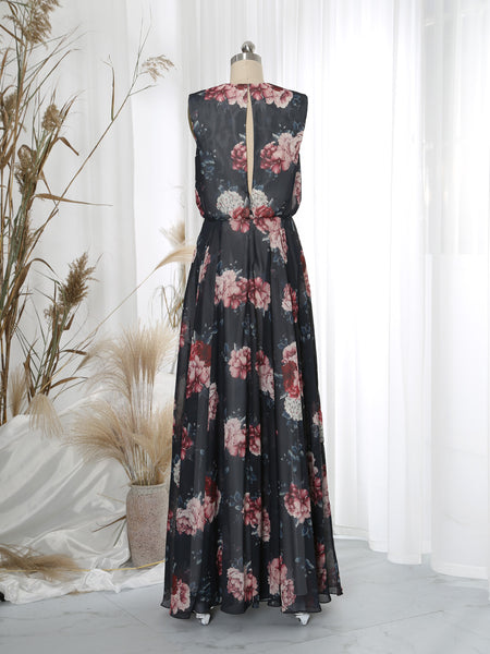 MissJophiel Boat Neckline Floor Length Long Floral Wedding Mother of Bride Dresses