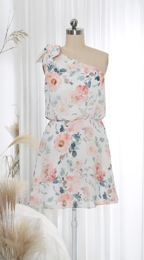 MissJophiel One Shoulder Short Above Knee Peach Wedding Party Bridesmaid Dress Cocktail Outfit