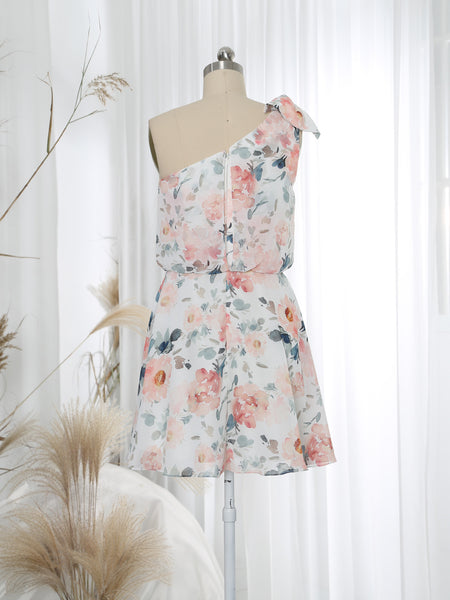 MissJophiel One Shoulder Short Above Knee Peach Wedding Party Bridesmaid Dress Cocktail Outfit