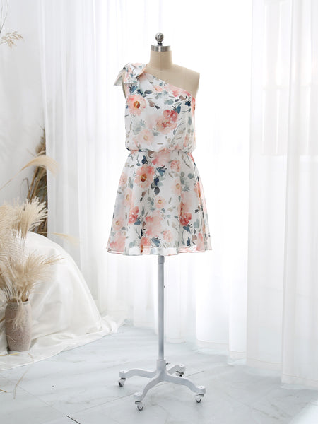 MissJophiel One Shoulder Short Above Knee Peach Wedding Party Bridesmaid Dress Cocktail Outfit
