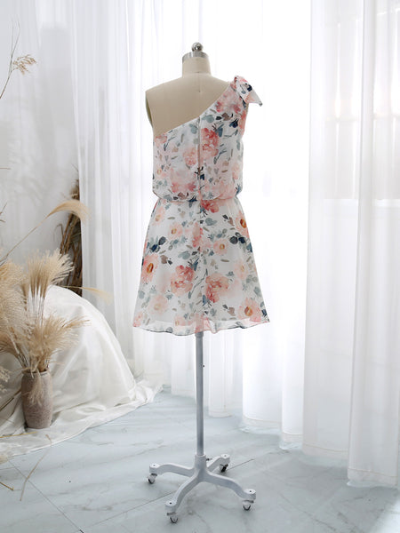 MissJophiel One Shoulder Short Above Knee Peach Wedding Party Bridesmaid Dress Cocktail Outfit