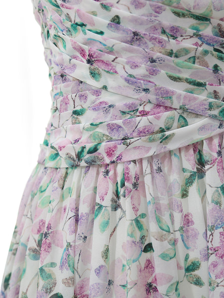 MissJophiel Halter Empire Waist Floor Length Long Floral Lavender Wedding Party Bridesmaid Dresses Formal Gown