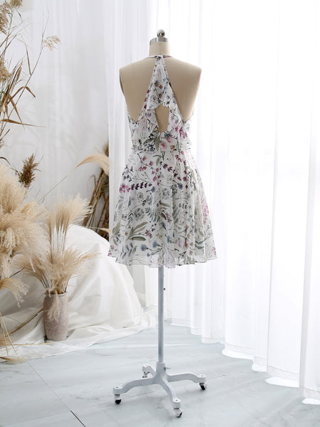 MissJophiel V Neck Halter Short Floral Dresses Cocktail Wedding Party Guest Floral Girls