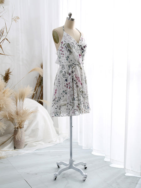 MissJophiel V Neck Halter Short Floral Dresses Cocktail Wedding Party Guest Floral Girls