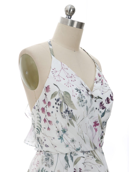 MissJophiel V Neck Halter Short Floral Dresses Cocktail Wedding Party Guest Floral Girls