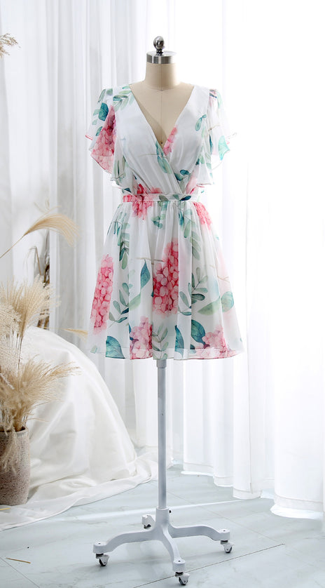 MissJophiel V Neck Ruffled Sleeve Short Above Knee Wedding Party Causal Cocktail Dresses