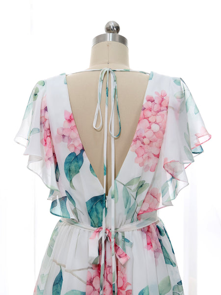 MissJophiel V Neck Ruffled Sleeve Short Above Knee Wedding Party Causal Cocktail Dresses