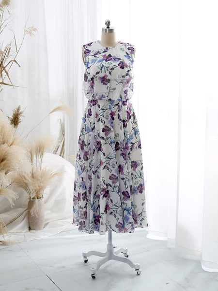 MissJophiel Women O Neck Plum Keyhole Back Tea Length Cocktail Wedding Party Bridesmaid Guest Dresses