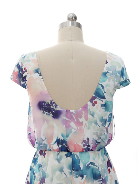 MissJophiel V Neck Cap Sleeve Tea Length Semi Formal Wedding Party Guest Bridesmaid Dresses