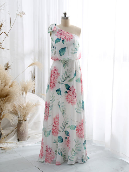 MissJophiel Women One Shoulder Floral Maxi Long Wedding Bride Party Bridesmaid Dresses Formal Evening Gown