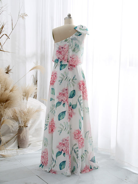 MissJophiel Women One Shoulder Floral Maxi Long Wedding Bride Party Bridesmaid Dresses Formal Evening Gown