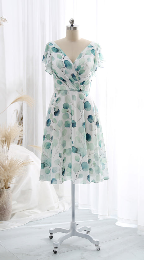 MissJophiel Women V Neck Ruffled Short Sleeves Knee Length A Line Wedding Party Guest Dresses Cocktail Casult One Piece