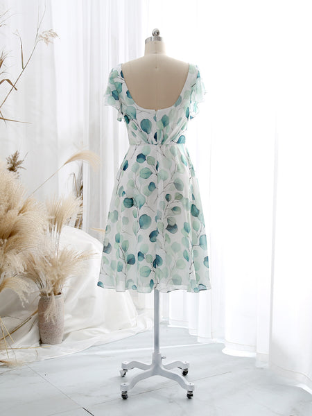 MissJophiel Women V Neck Ruffled Short Sleeves Knee Length A Line Wedding Party Guest Dresses Cocktail Casult One Piece