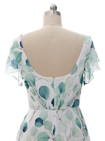 MissJophiel Women V Neck Ruffled Short Sleeves Knee Length A Line Wedding Party Guest Dresses Cocktail Casult One Piece
