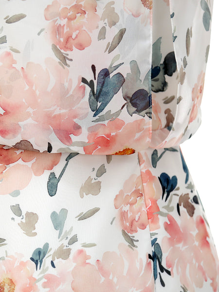 MissJophiel One Shoulder Tea Length Floral Pattern Wedding Party Guest Bridesmaid Dresses