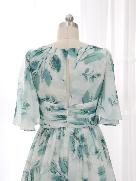 MissJophiel V Neck Short Ruched Empire Waist Floral Pattern Sprint Summer Cocktail Dresses
