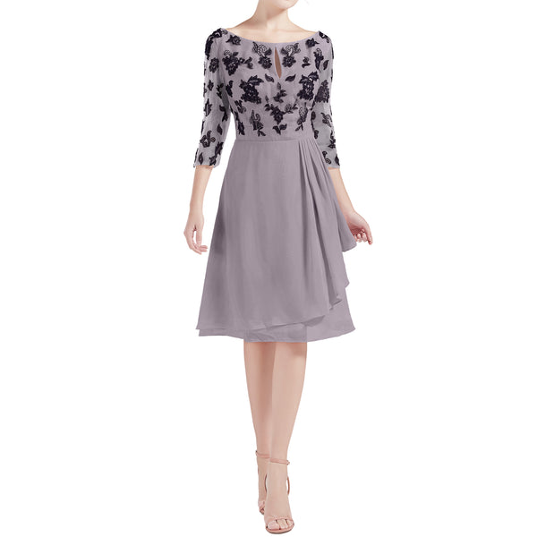 MACloth Women Boat Neck 3/4 Sleeves Short Lace Mother Bride Dresses Cocktail MoB