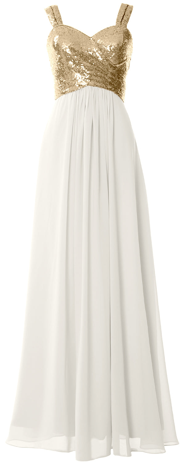 MACloth Women Sequin Chiffon Long Bridesmaid Dress Cowl Back