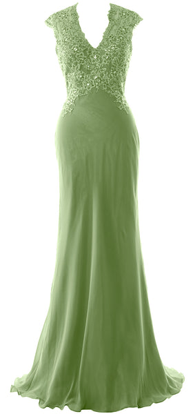 MACloth Women Mother of Bride Dresses Mermaid V Neck Lace Evening Formal Gown