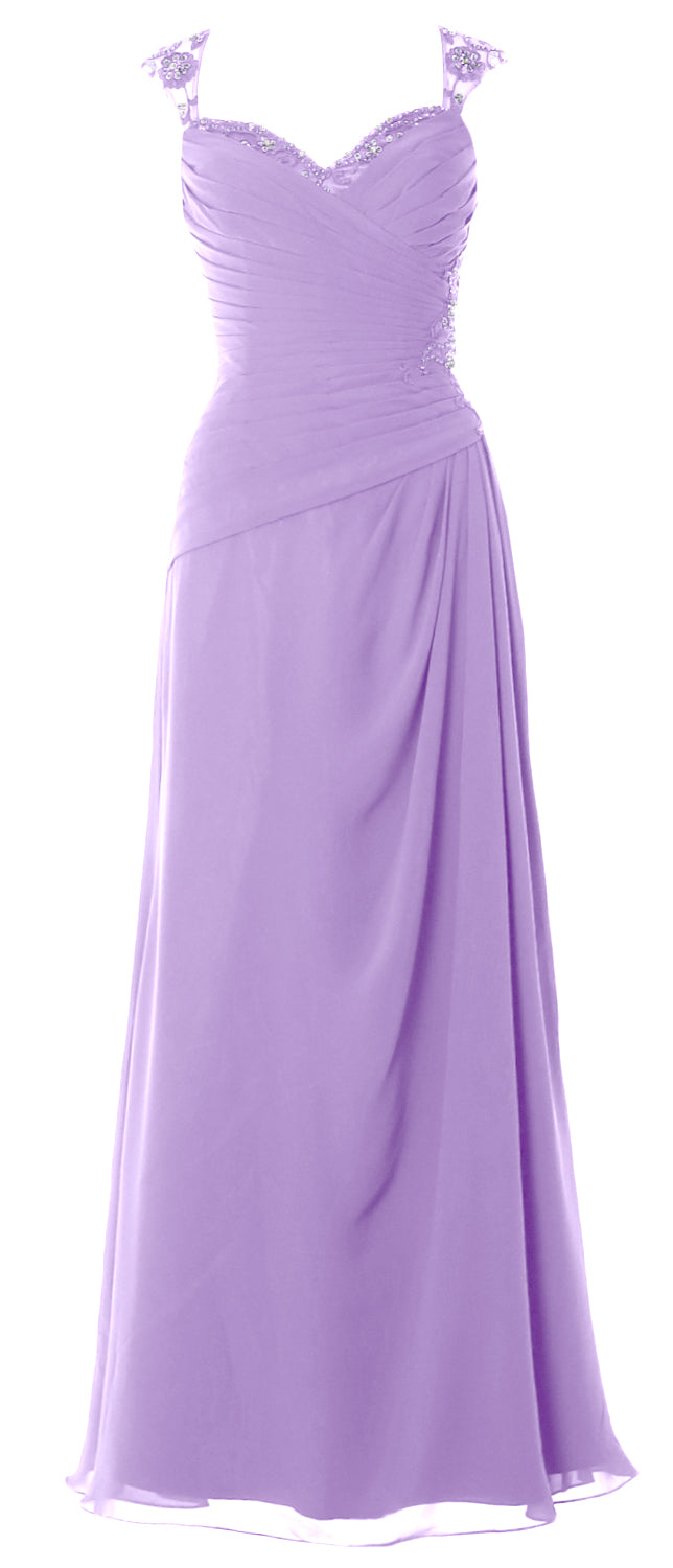 MACloth Women Cap Sleeves Long Mother of Bride Dress Open Back Party Formal Gown